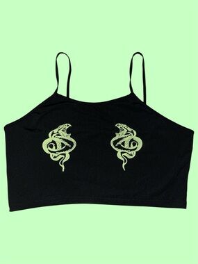 SHEIN cropped‎ spaghetti strap top with green snakes🐍